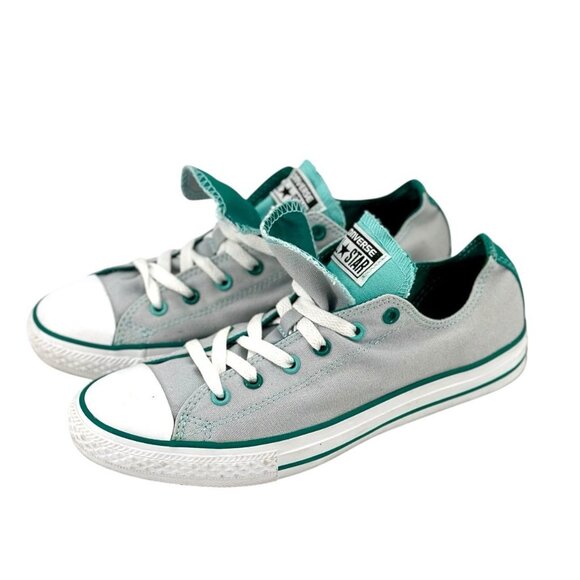 Converse Chuck Taylor Double Tongue Shoes Junior Sz 6 Sneakers Gray Teal Canvas - Picture 1 of 9